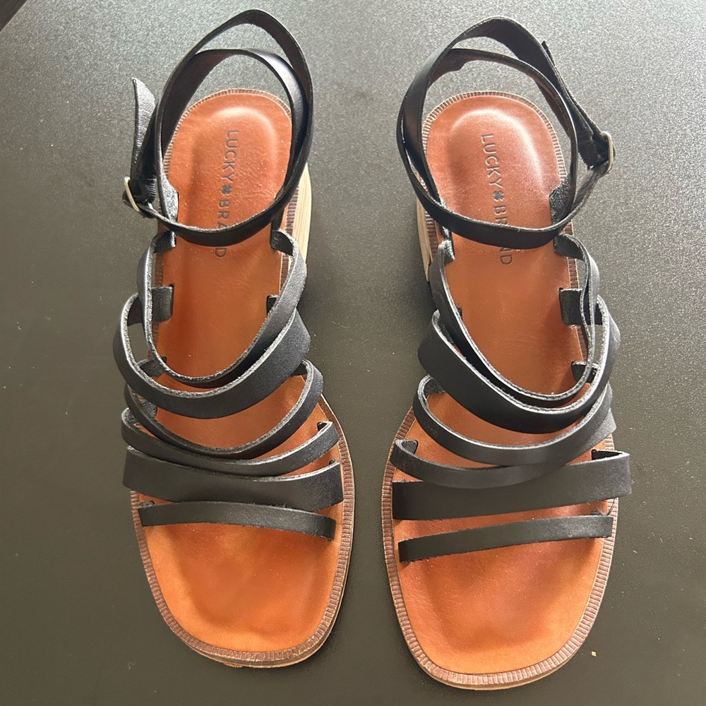 Black leather strappy sandals (Lucky Brand)